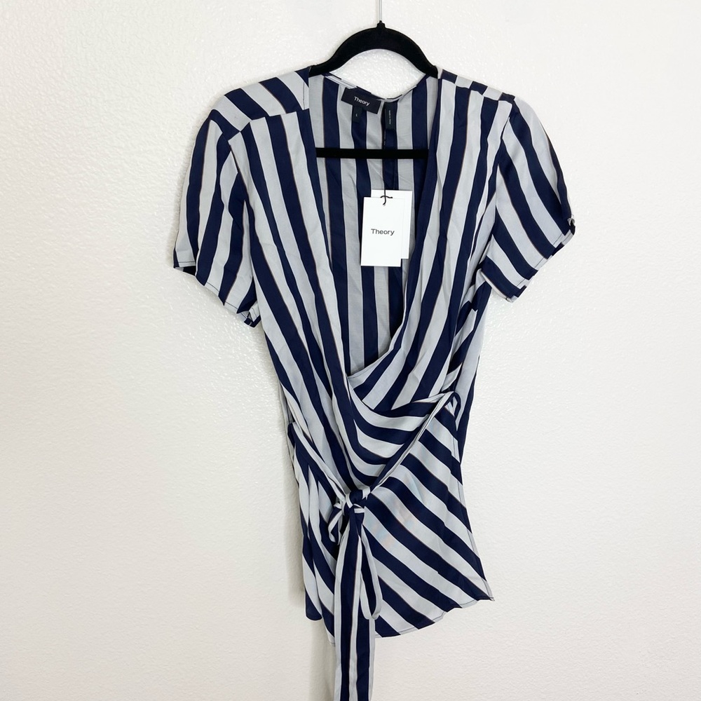 Theory Kimono Wrap Navy Multi Calton Stripe Size Large
